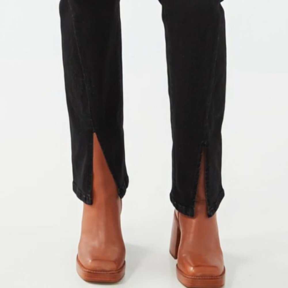 FDJ Black Straight Leg Jeans with Front Slit